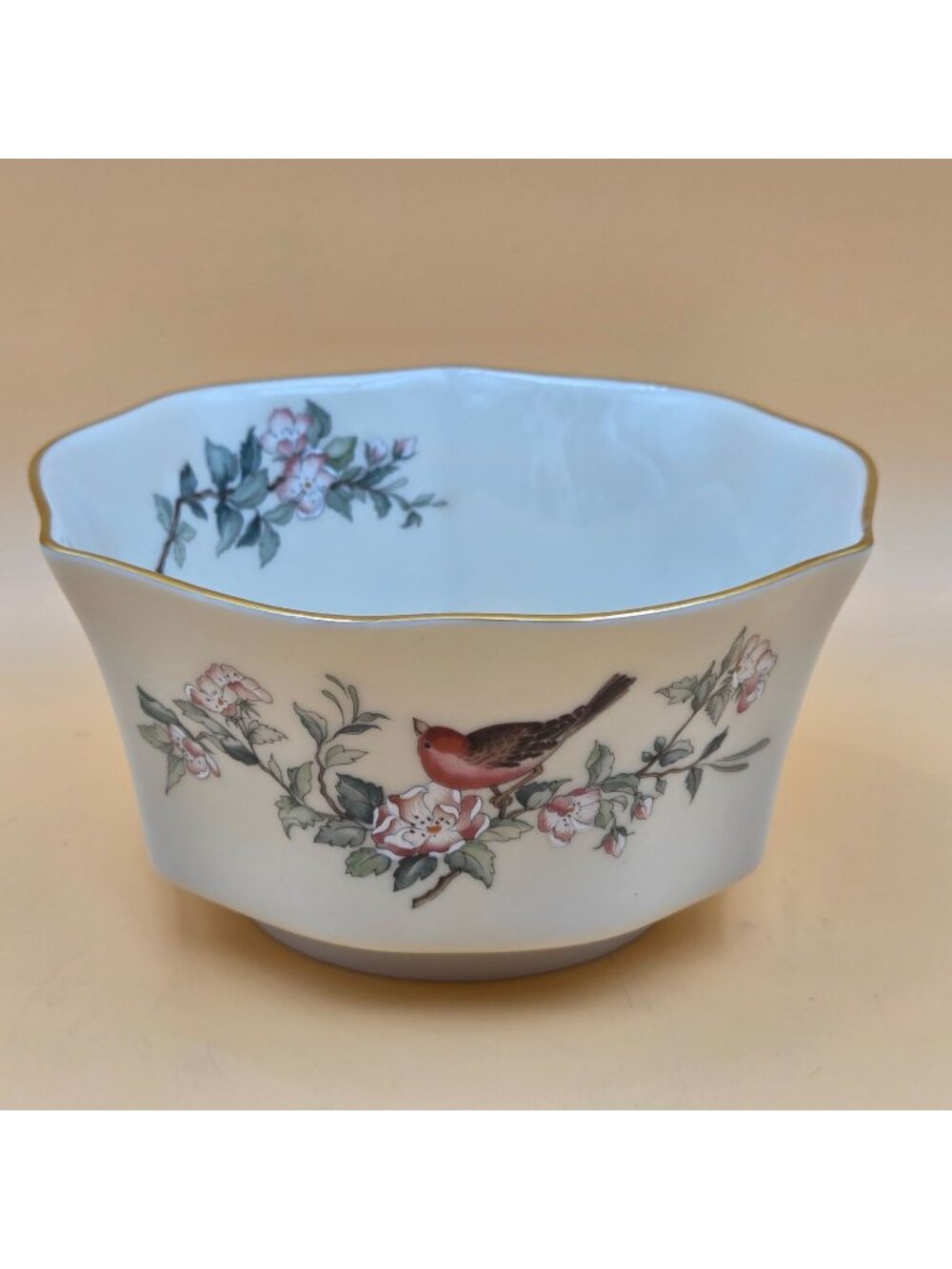 Lenox Serenade 5 Inch Fluted Round Bowl Bird Floral Gold Trim USA